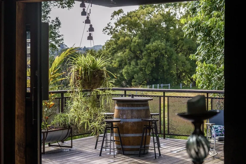 dave's much-loved wine barrel, to sit by and enjoy the view
